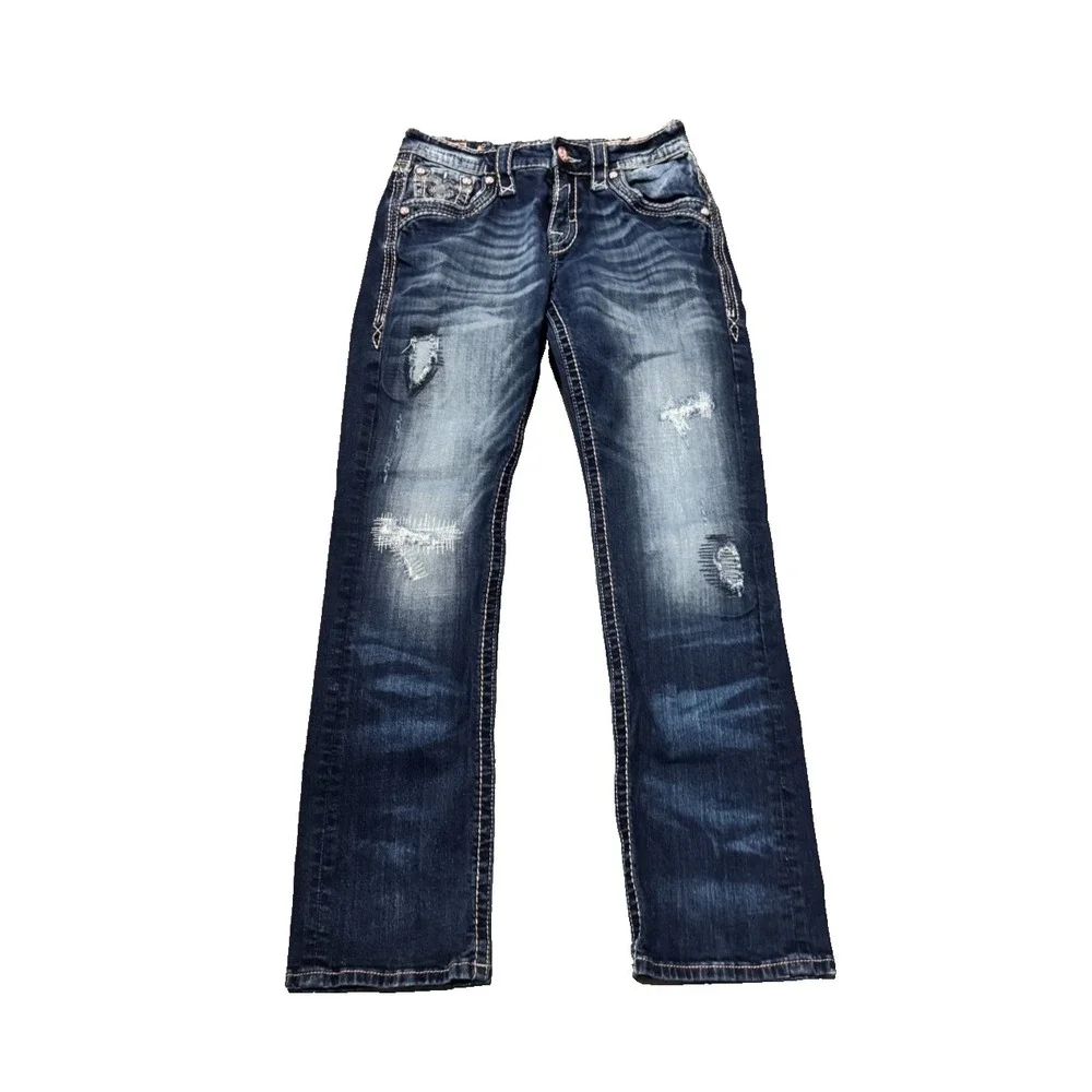 Rock Revival Callix Straight Jeans Mens 30 Blue Dark Wash Denim distressed